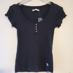 Black slim ribbed Henley Abercrombie & Fitch Shirt